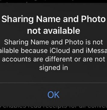 iphone sharing name and photo not available