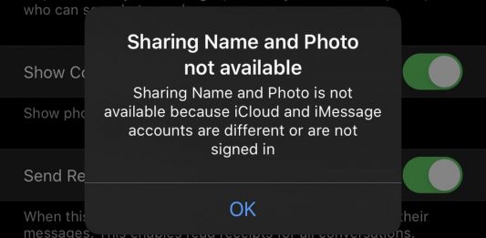 iphone sharing name and photo not available